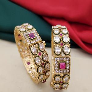 Superbe finition dorée à la mode avec des pierres Look Deux ensembles de bracelets Bracelets ouvrables élégants pour les femmes pour les vêtements de mariage - Product Image 1