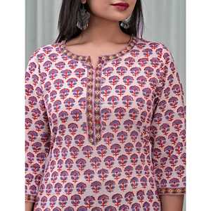 Ensemble de salwar kameez Anarkali en coton imprimé blanc et gris, style ethnique indien, tissu en soie lourde pour les occasions spéciales (lot de 2) - Product Image 2