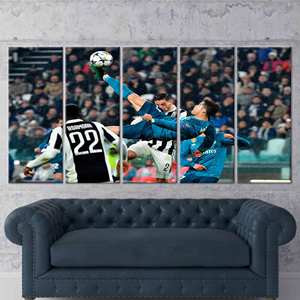 Cristiano Ronaldo, le célèbre footballeur - Art sur toile imprimée pour la décoration de chambre, 5P : Prêt à accrocher - Product Image 1
