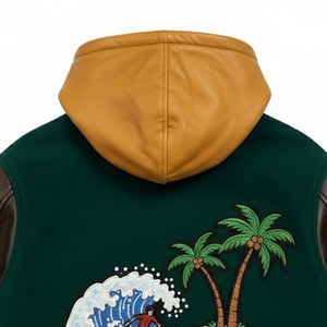 แจ็คเก็ตเบสบอลสไตล์เรโทรวินเทจสำหรับผู้ชาย ปักโลโก้ตัวอักษร  รับสั่งทำพิเศษ  แขนยาว มีฮู้ด  จำนวนสั่งซื้อขั้นต่ำน้อย - Product Image 4