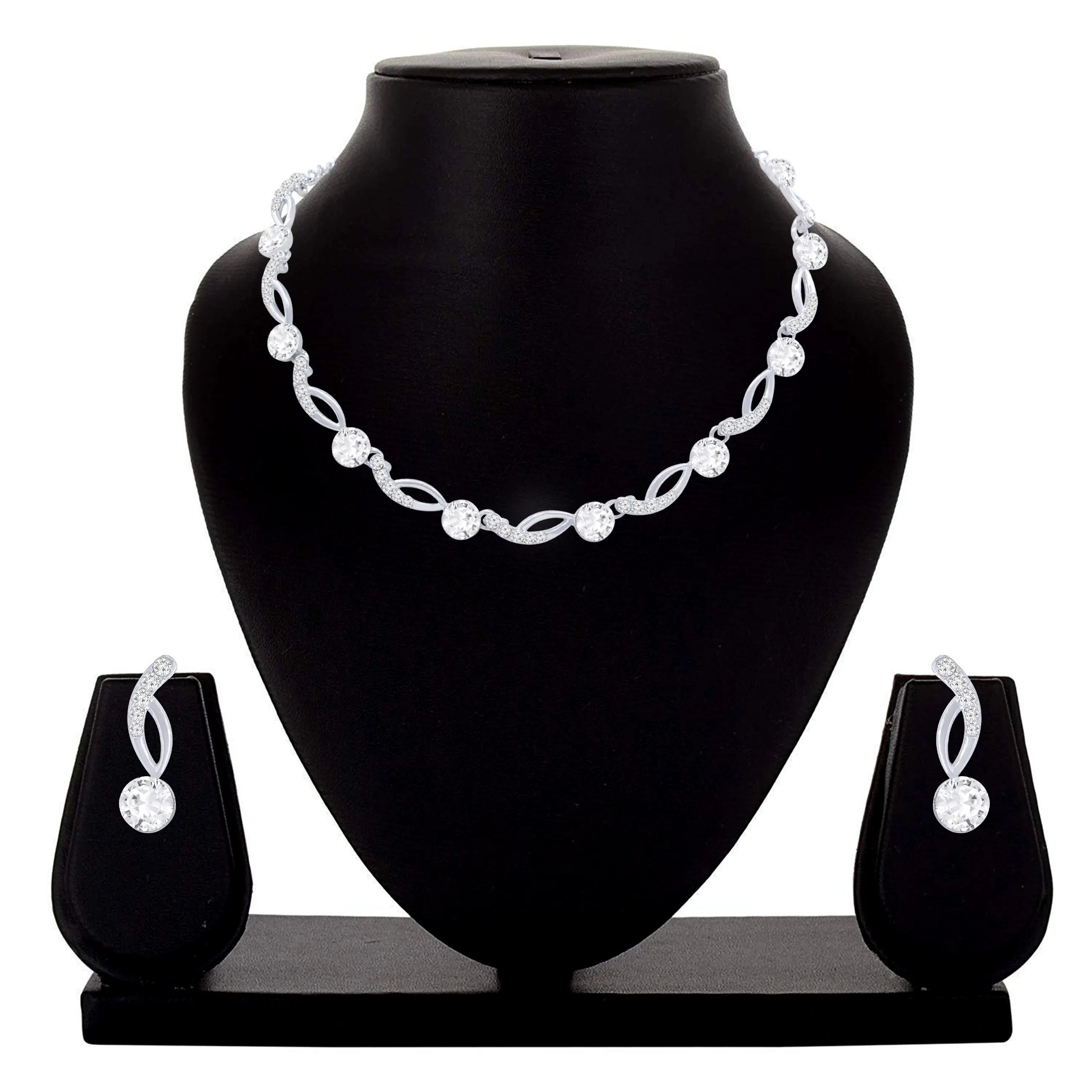 Ethnisches einfaches und elegantes Design westliche Kollektion silber poliert österreichisches Diamant-Choker-Halsband-Set