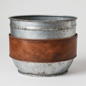 Maceta de cuero galvanizado de primera calidad con superficie de pátina, detalles artesanales hechos a mano que ofrecen utilidad funcional y decorativa - Product Image 4