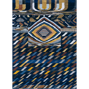 Tapis Manchaha noué à la main en laine et soie de bambou, bleu, grand format, motif géométrique rectangulaire pour la maison, salon, couloir - Les-1351 - Product Image 1