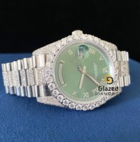 Montre analogique automatique mécanique pour homme en acier inoxydable avec mouvement ETA, cadran en verre serti de diamants moissanite incolores, style hip-hop