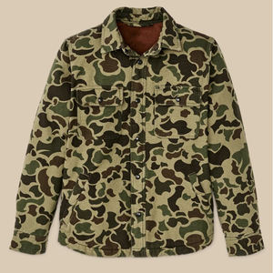 Mens Duck Hunter <b>Camo</b> <b>Jacket</b> with Button Down Front Dual Chest pockets and Warm Quilted Lining Durable Outdoor Utility Field - Product Image 1