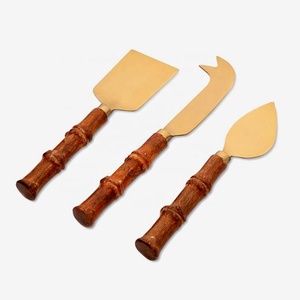 Brown Wooden Handel Stainless Steel Cake Serving Set <b>Gold</b> plated with Simple Look Serving Tools for Wedding - Product Image 1