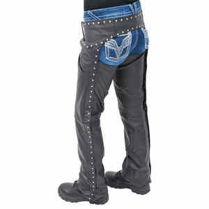 <b>Men's</b> X-Large Racing Sportswear <b>Real</b> Leather Chaps with Jean Pockets Flat <b>Black</b> Motorbike Wear for <b>Men</b> - Product Image 5