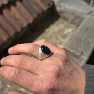 Anillo Sello Clásico de Plata de Ley 925 con Ónice Negro Natural de 12x16 mm, Engaste de Bisel, Estilo Bohemio, Chapado en Rodio, Gran Venta - Product Image 5