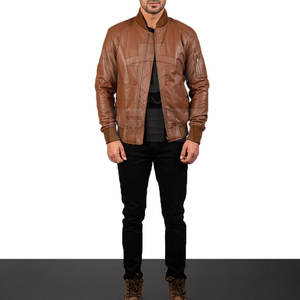 Veste en cuir à col montant personnalisable pour homme, confortable, légère, en tissu canvas pour l'hiver, service OEM disponible, imperméable - Product Image 2