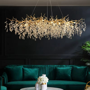 Lustres LED en cristal d'or de luxe lampes suspendues en aluminium à hauteur réglable pour plafond de vie <span class=keywords><strong>lustre</strong></span> intérieur pour Villa hôtels - Product Image 6