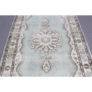 Alfombra Vintage de 4.8x8.7 pies, Alfombra Turca, Alfombra de Lana con Diseño Floral Azul - Product Image 5