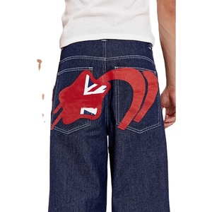 OEM 2024, pantalones vaqueros gráficos personalizados para hombre, ropa de calle, pantalones vaqueros informales de pierna ancha de Hip Hop, pantalones vaqueros holgados rectos de carga para hombre - Product Image 5
