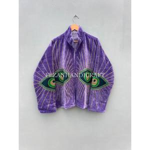 Veste en velours, manteau court fait à la main, veste à broderie des yeux avec doublure intérieure en coton, manteau d'hiver unisexe, vente en gros - Product Image 2