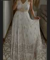 Robe Anarkali cousue en georgette unie pour femmes robe de mariage Boho Maxi robe blanche bohème pour les fêtes