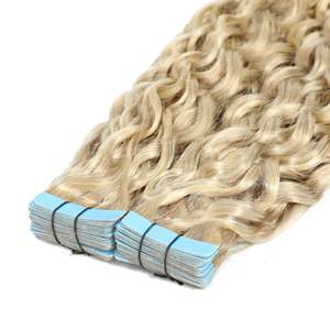 Extensions de cheveux humains chinois Remy bouclés à bandes adhésives 3B # 17/1001 Mélange de blond perle beige froid 20 pouces - Product Image 3