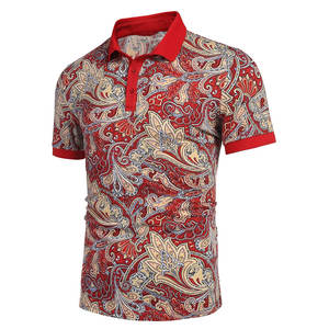 Polo de Rendimiento para Hombre |   Estampado de Paisley Ornamentado Rojo y Dorado para Sublimación |   Camiseta Deportiva de Lujo Transpirable y Absorbente de Humedad - Product Image 2