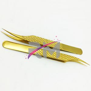 Pince à épiler en fibre de couleur plasma RMI Gold, pince à épiler pour extensions de cils en volume, acier inoxydable avec poignée, nouveau modèle pour les extensions de cils - Product Image 4