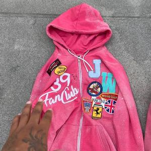 เสื้อฮู้ดแฟชั่นโอเวอร์ไซส์สำหรับทุกเพศเสื้อมีฮู้ดซักกรดพร้อมพลอยเทียมแนวสตรีท - Product Image 2