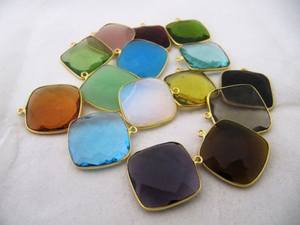 Connecteurs Briolette en Quartz Hydro avec Serties de Pierres Précieuses, Formes Coussin et Carrée, 22-24mm, Breloques à Boucle Unique, Haute Qualité pour la Fabrication de Bijoux - Product Image 2