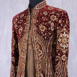 Heavy Zari Embroidery on Maroon Sherwani,kurta & <b>Pant</b> Dress with Embellished Crystal Glass Beads,glass Stone,dabka Work@ 2024 - Product Image 1