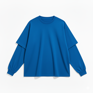 Custom Trendy Layered Double Sleeve Streetwear T-Shirt | <b>Black</b> <b>White</b> Two Tone Oversized Loose Fit Long Sleeve O-Neck 100% Cotton - Product Image 6