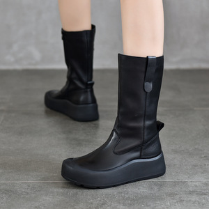 Bottes hautes décontractées pour femmes en cuir souple, style décontracté, cuir verni froissé, bottes cuissardes pour femmes - Product Image 3