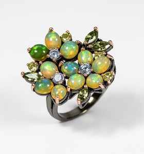 Anillo Opal Branch Expansive en Rodio, Certificado IGI, Plata de Ley 925, Diseñado para Bodas Elegantes y Audaces, con un Radiante Diseño Floral - Product Image 1