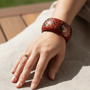 Floral Motif <b>Red</b> Lac Fine Bangle Set of 2 - Product Image 3