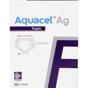 Apósito Adhesivo de Espuma Aquacel Ag Sacral 20 x 16 9 cm, Paquete de 5, con Infusión de Plata, Absorbente para el Cuidado de Heridas - Product Image 1