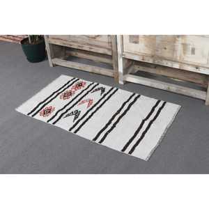 Tapis vintage 2,1 x 3,8 pieds, petit tapis turc, tapis abstrait blanc et noir - Product Image 4