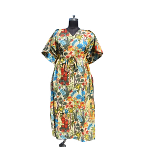 Kaftan Algodón Mujeres Handblock Floral Impreso Robe Sleepwear Maxi Dress - Product Image 1