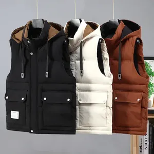 Otoño Invierno hombres espesar chaleco sin mangas chalecos Chaquetas abrigo cálido hombre cremallera abrigos con capucha - Product Image 1