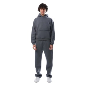 Ensemble survêtement pour homme personnalisé 100% coton, pantalon de survêtement ample à imprimé graphique, motif uni, sweat-shirt à capuche délavé au soleil, ensemble 2 pièces - Product Image 1