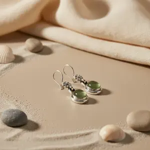 925 Silver Women's Floral Design <b>Drop</b> <b>Earrings</b> with Green Stone <b>Fashion</b> Accessory - Product Image 2