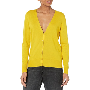 Femmes 2024 manches longues col en V côtelé bouton pull en tricot coton respirant couleur unie hauts - Product Image 1