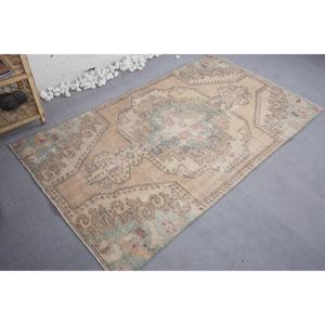 พรมตุรกีขนาด 3.8x6.6 ฟุต พรมวินเทจ พรมลายปะติดสีเบจและสีน้ำเงิน - Product Image 2