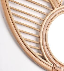 Espejos de pared decorativos de bambú de fibra natural Beige con forma de hoja moderna Material de ratán - Product Image 5