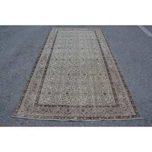 Alfombra turca vintage clásica, beige, marrón, 4,8x8,9 pies, área grande de lana de retazos con respaldo de látex para pasillo o dormitorio - Product Image 1