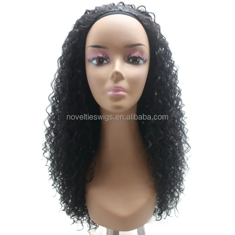 Novelties Black Women 22 Inch Half Up Half Down Wig Synthetic Headband Kinky Curly Head Band Water Wave Glueless Half Wig