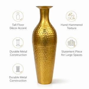 Luxurious Tall Hammered Gold Metal Floor <b>Vase</b> | Modern Minimalist Decorative <b>Vase</b> <b>for</b> Living Room Decor, Entryway Accent - Product Image 5