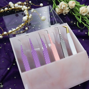 MORGANS INDUSTRIES Ensemble de pinces à cils 5 pièces en acier inoxydable à pointe lisse, prise en main parfaite, outils de précision, violet, rose, argent, blanc - Product Image 1