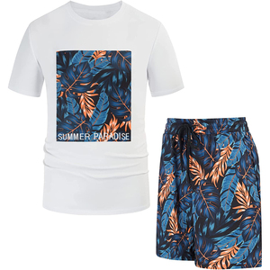 Conjunto de camiseta y pantalones cortos para hombre, chándal de dos piezas con logotipo personalizado, cuello redondo, Verano - Product Image 1