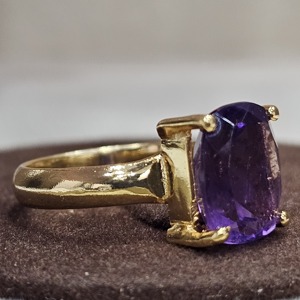 แหวนเงินแท้925ออกแบบทำมือสไตล์วินเทจไม่ซ้ำใครพร้อมเบาะพลอยอเมทิสต์ชุบทองเพชรหลัก - Product Image 5