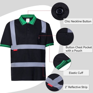 Polo de alta visibilidad Seguridad con cuello de contraste transpirable Tiras reflectantes Diseño de logotipo personalizado Camisetas de retales para hombres - Product Image 5