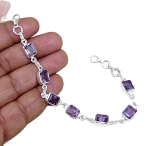Gemstone Handmade <b>Indian</b> Amethyst Halo Tennis Sterling <b>Silver</b> Bracelet Women Girls Solid 925 Sterling <b>Silver</b> Jewelry Gift Party - Product Image 1