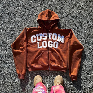 500gsm logotipo personalizado para hombre lavado con ácido sol se desvaneció parches desgastados sudaderas con capucha apliques bordados de gran tamaño Boxy Zip up Sudadera con capucha para hombres - Product Image 5