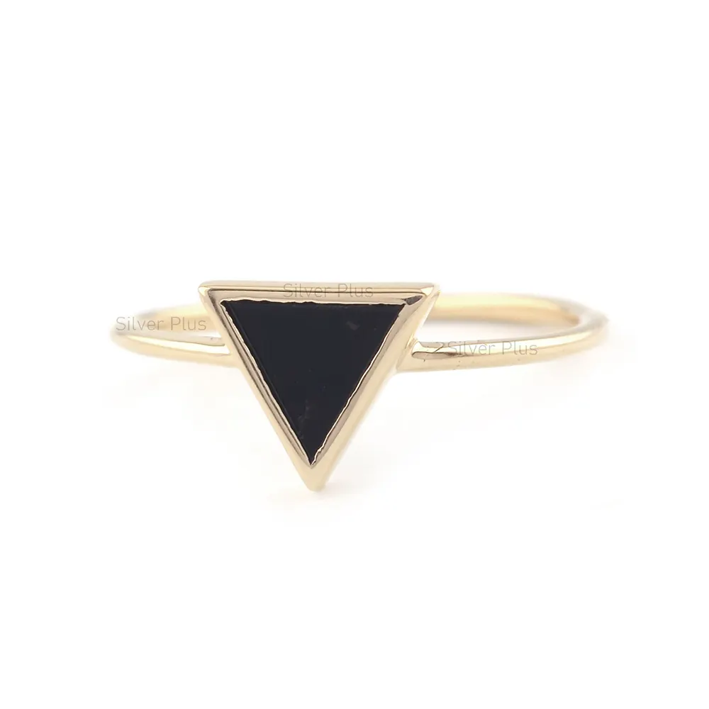 Koleksi terbaru perhiasan batu asli segitiga cincin Onyx hitam alami pabrikan di India