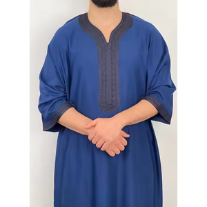 Thobe pour homme de qualité supérieure, léger, respirant, vintage, brodé à la main, en polyester, longueur au sol, prière, printemps, traditionnel - Product Image 1