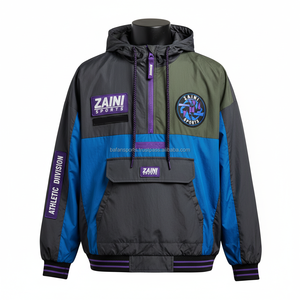 Veste coupe-vent de haute qualité bleu olive noir panneau conception logo personnalisé broderie transfert de chaleur veste coupe-vent pour homme - Product Image 1