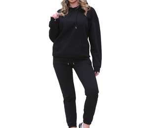 Chándales con capucha de lana de algodón 100% de gran tamaño para mujer, conjunto de 2 piezas, chándal de mujer con logotipo personalizado - Product Image 1